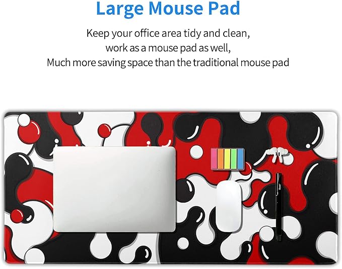 aportt Red Black White Mouse Pad Anime Cool Geometric Japanese Extended Desk Mat 90X40 CM Non-Slip Rubber Base Stitched Edge Large XXL Mousepad for Gaming Laptop Computer Desktop 35.4×15.7 Inch