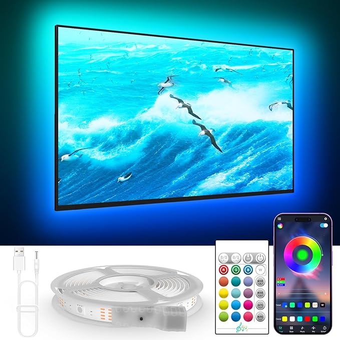 TV Lights Behind, 19.68ft LED Lights for 55-85 Inch TV, RGB TV Backlight, Music Sync Bluetooth APP and Remote Control Strip Lights USB Powered for Bedroom Gaming Room Decor