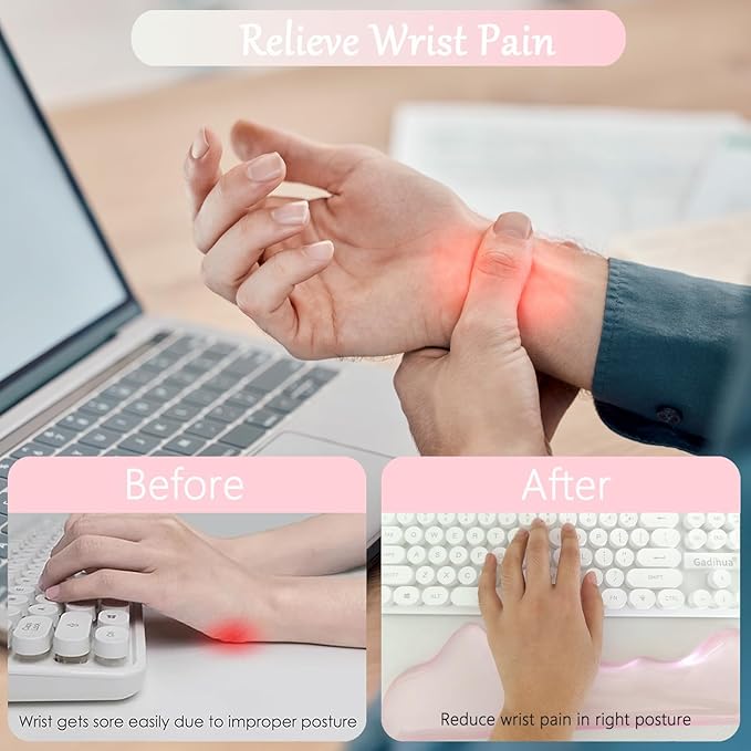 Gel Mountain Wrist Rest for Keyboard and Mouse Abstract Clear Pink Keyboard Wrist Rest Transparent Ergonomic Cute Minimalist Mouse Wrist Pad Cool Silicone Non-Slip Support for Computer Office Decor