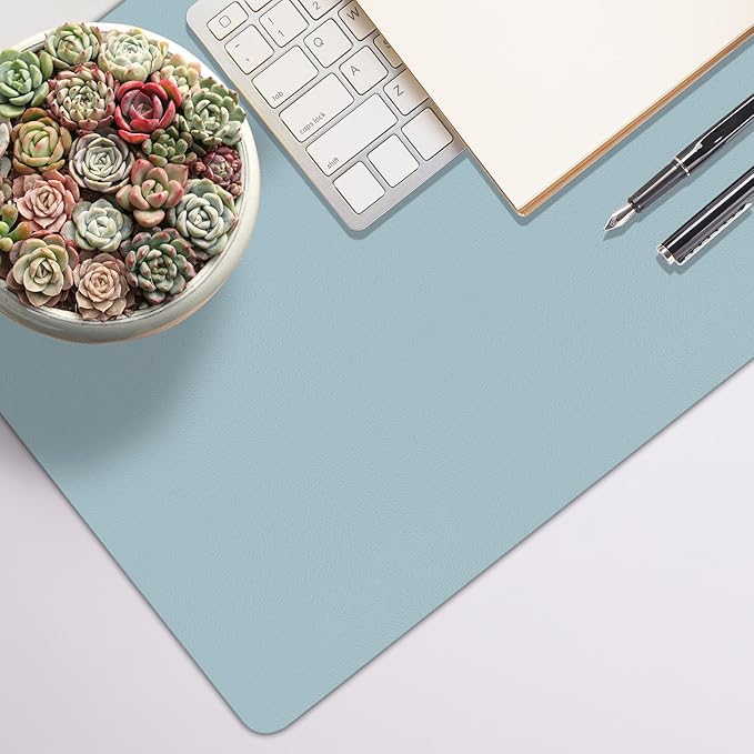 Large Desk Pad Mat, Leather Blue Desk Mat for Desktop, Computer Desk Mouse Pad Non-Slip, Waterproof Keyboard Mat for Office/Home/Decor, 31.5" x 15.7"