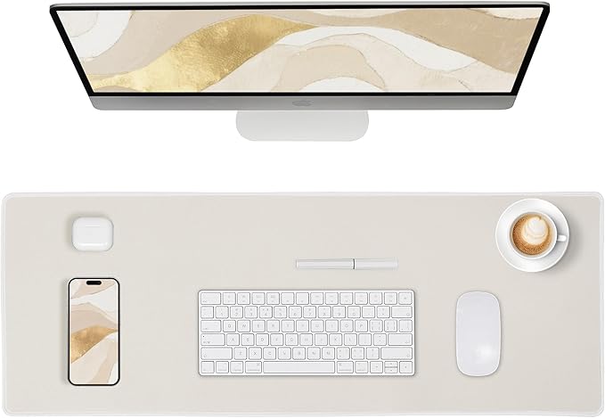 ALOANES Waterproof Mouse Pad with Durable Stitched Edge, XL Gaming Keyboard Pad, Non-Slip Rubber Base Mouse Mat, Extended Desk pad for Gamer, Office & Home, Beige Mousepad 31.5"x 11.8"x 0.12"