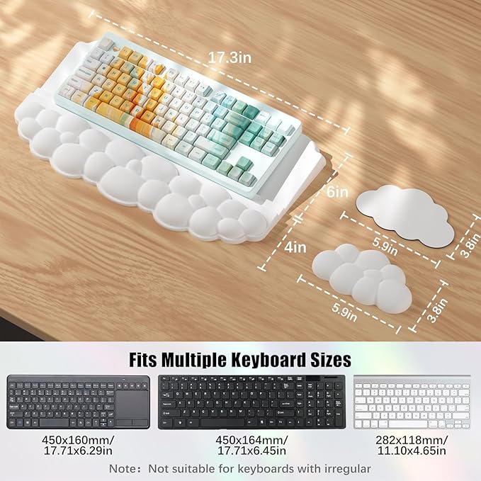 Ergonomic Wrist Rest for Keyboard and Mouse, Soft Memory Foam Cloud Keyboard Stand Pad with Wrist Rest Set, Easy Typing, Comfort for Office, Work, Gaming - White