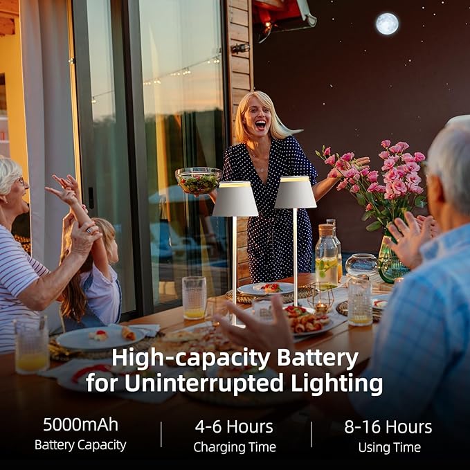 Cordless Table Lamp Set of 2 with Portable USB Rechargeable Dock, LED Wireless Touch Desk Lamps with Remote, 3 Color Stepless Dimmable, for Bedroom Night Lights Dining Outdoor Patio Restaurant