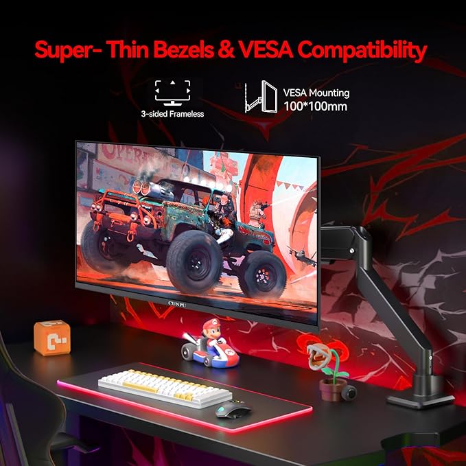 24 Inch Gaming Monitor, FHD 1080P 165Hz Monitor, IPS Display, Free-sync Compatible, 99% SRGB Color Gamut VESA 100 * 100mm Eye Care, Ultra-Slim Frame, Black