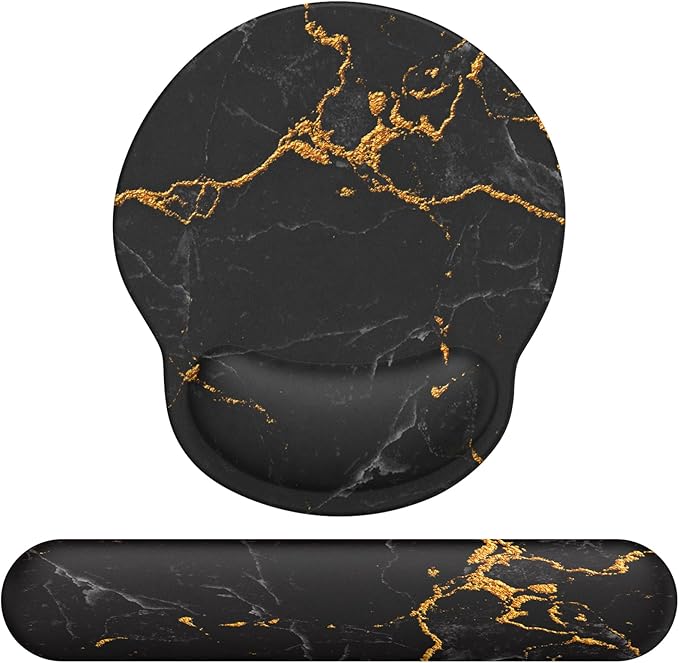 eulps Mouse Pad Wrist Support, Ergonomic Memory Foam Keyboard Wrist Pad & Gel Wrist Rest Set for Computer Keyboard for Easy Typing for Office & Home (Black Marble Set)