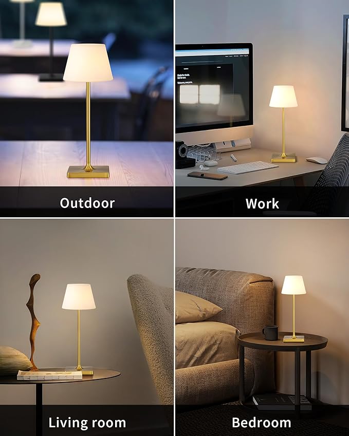 LED Cordless Table Lamp, 4000mAh Portable Rechargeable Battery Powered Dimmable Outdoor Waterproof Table Light, Touch Night Light for Bedroom, Bathroom, Restaurant, Garden 14.5"
