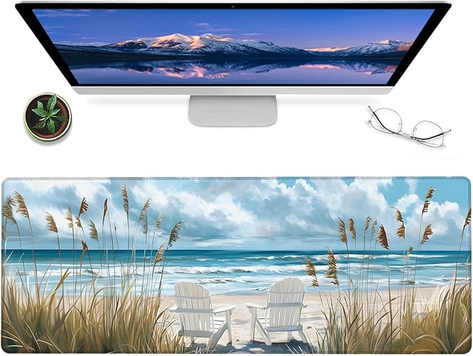 Nautical Coastal Gaming Mouse Pad,12x31.5in Non-Slip Rubber Beach Desk Mat,Large Extended Mousepad for Office Home Laptop,Mice Pads Gifts,Game Lover Deskmat Decor (Peaceful Coastal Scene)