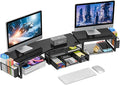Simple Trending Desk Organizers and Accessories, Dual Monitor Stand Riser with Drawer and 2 Pen Holder, Shelf for Top of Desk, Black