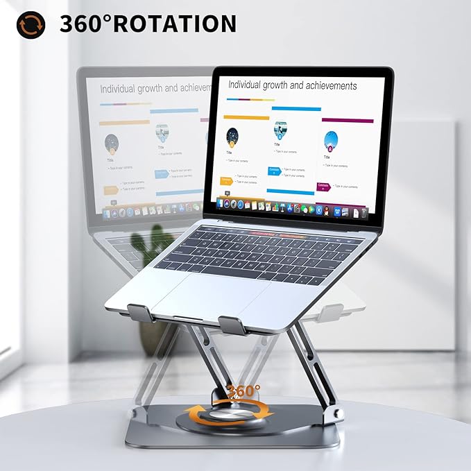 Laptop Stand for Desk, Adjustable Computer Stand with 360° Rotating Base, Ergonomic Laptop Riser for Collaborative Work, Foldable & Portable Laptop Stand, fits for All 10-16" Laptops (Grey)
