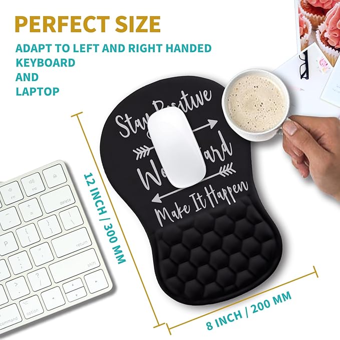 Hokafenle Ergonomic Mouse Pad Wrist Support, Wrist Rest Mousepad for Carpal Tunnel with Integrated Memory Foam Slope Massage Bulge (11.8x7.9 inch,Inspirational Quote)