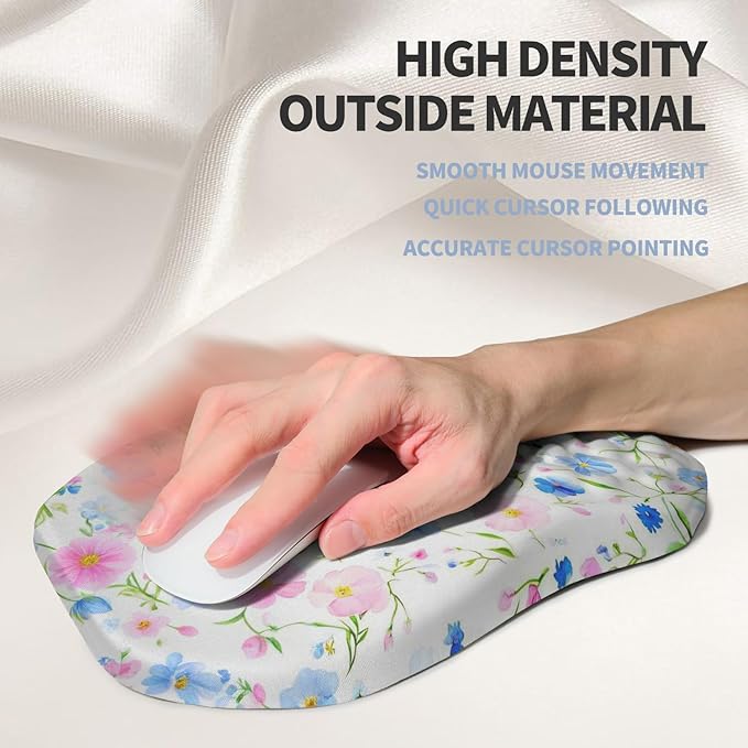 Ergonomic Raised Mouse Pad Wrist Support with Bilateral Slope Memory Foam Mousepad for Wrist Rest and Carpal Tunnel 11.8x7.9〃 Little Flower
