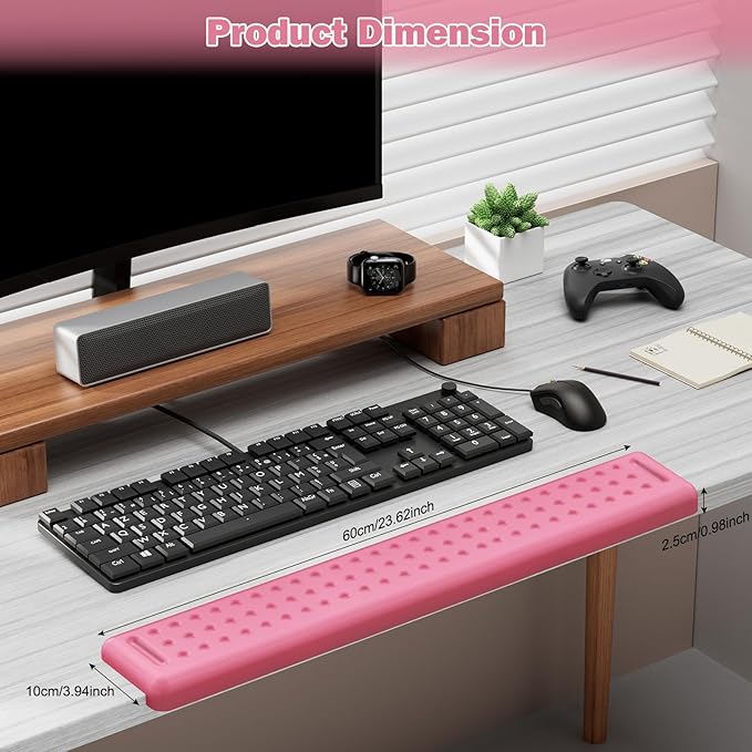 Leolee L-Shaped Desk Long Wrist Rest Elbow 60CM, Pink Memory Foam Arm Rest for Desk with Non-Slip Base, Ergonomic Desk Edge Cushion, Wrist Support for Computer Keyboard, Typing, Office, Home