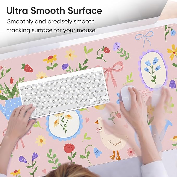 Desk Mat, Leather Desk Pad Blotter Protector, XXL Large Mouse Pad,Computer Laptop Mouse Pads for Desktop,Waterproof Writing Anti-Slip Mousepad for Office and Home I Pink Animals & Flowers