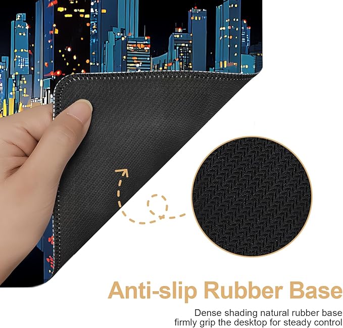 Large Mouse Pad & Keyboard Mat 35x16 Inches, Modern City Nightscape with Neon Lights Non-Slip Rubber Base Desk Mat, Large Extended Desk Protector for Home Office Gaming Setup