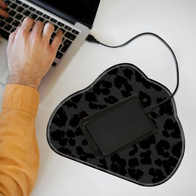 Cute Mouse Pad Plus 1 Coaster, Small Gaming Mouse Mat 11.8 x 9.45 inches, Travel Mouse Pads with Durable Stitched Edges Non-Slip Base, Black Leopards Decor Mousepad for Office Home