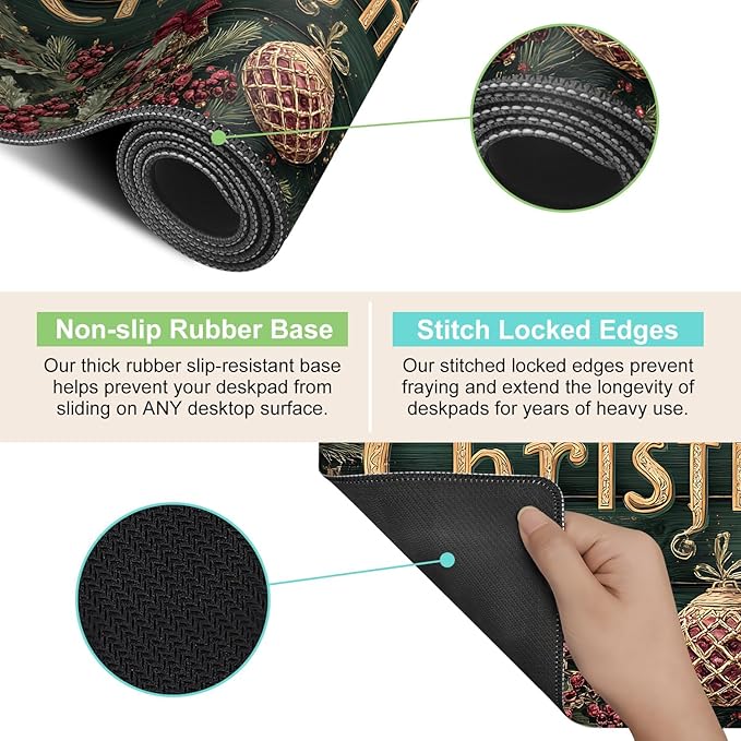 Desk Mat, XXL Extended Gaming Pad for Desktop, 35x16 Inches Vintage Santa, Large Non-Slip Vegan Leather Keyboard Mouse Mat for Home Office