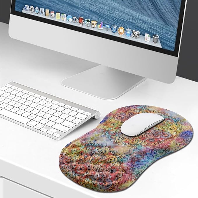 Hokafenle Ergonomic Mouse Pad Wrist Support, Wrist Rest Mousepad for Carpal Tunnel with Integrated Memory Foam Slope Massage Bulge (11.8x7.9 inch,Mandala)