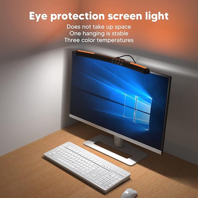 Computer Monitor Lamp, Relieve Eye Fatigue,Asymmetric Optical,Touch Dimming Screen Monitor Light Bar with 7 Color RGB,E Reading LED Task Lamp for Curved Screen Gifts,Learn