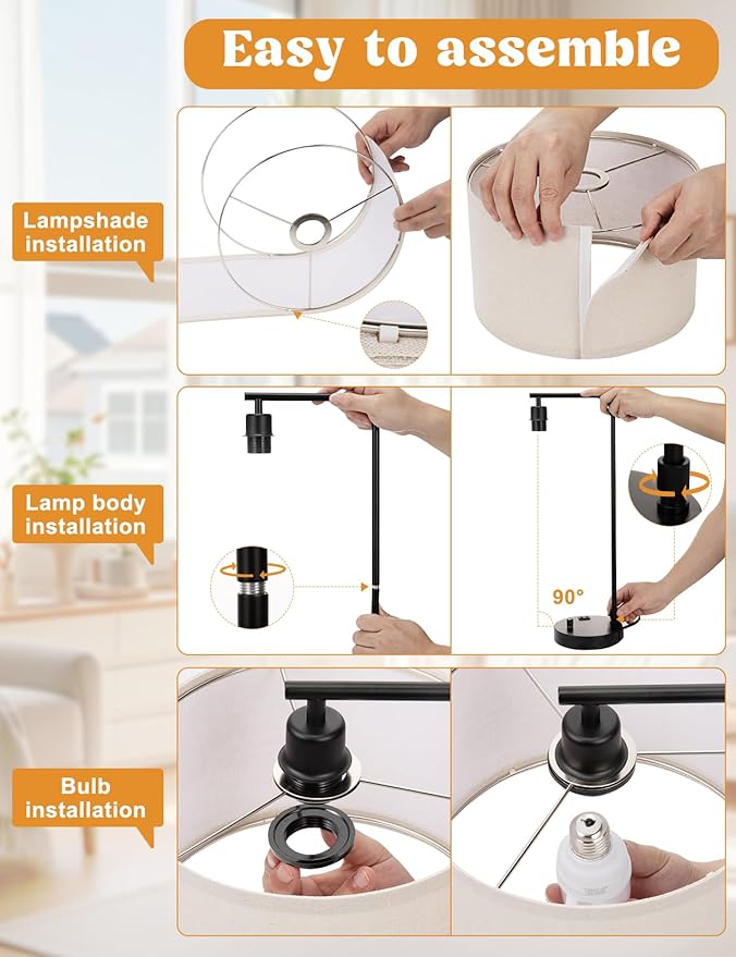 Innqoo Wood Tall Table Lamp with USB Port and Outlet, Dimmable Nightstand Bedside Lamps with Linen Lampshade, Desk Lamp for Bedroom, Living Room, Guest Room, Home Office, LED Bulb Included