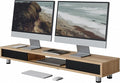 Fenge Dual Monitor Stand, 42.5inch Long Monitor Stands Riser for 2 Monitors, Sliding Door with Storage Organizer Stand for Desk, 2 Tier Desk Shelf for Laptop, Pc, Printer, Computer, TV