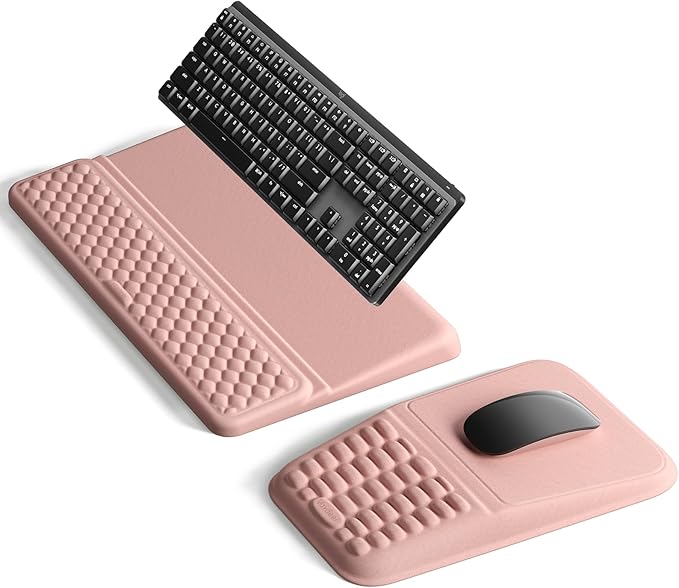 Vaydeer Keyboard Stand and Mouse Pad Set with Wrist Rest, Soft Memory Foam Wrist Support, Ergonomic Wrist Cushion for Desk, Palm Hand Typing for Office, Gaming, Pink