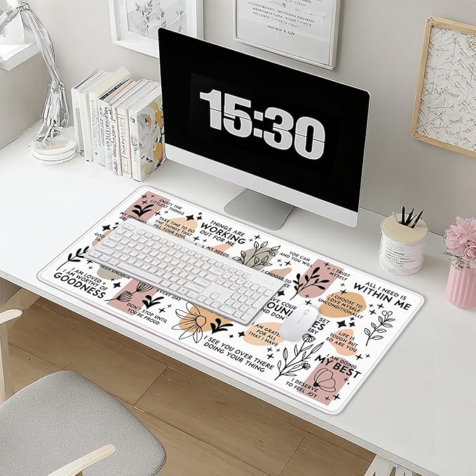 Boho Inspirational Large Mouse Pad 31.5x15.7inch, Daily Reminders Mental Health Large Extended Computer Desk Mat Mousepad for Keyboard and Mouse, Office Desk Accessories