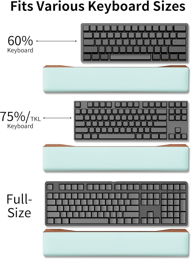 COLORCORAL Wrist Rest for Computer Keyboard Durable Leather Wrist Support with Memory Foam Ergonomic Wooden Arm Rest Wrist Pad for Typing Pain Relief Comfort for Office, Gaming