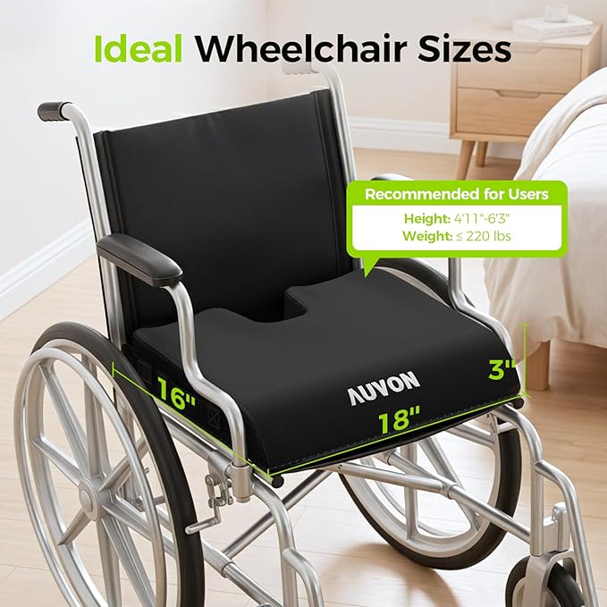 AUVON Gel Wheelchair Seat Cushion, Ergonomic Coccyx & Lumbar Support, Refreshing Ergonomic Chair Cushion with Waterproof Silk Fabric, Anti-Slip Cover