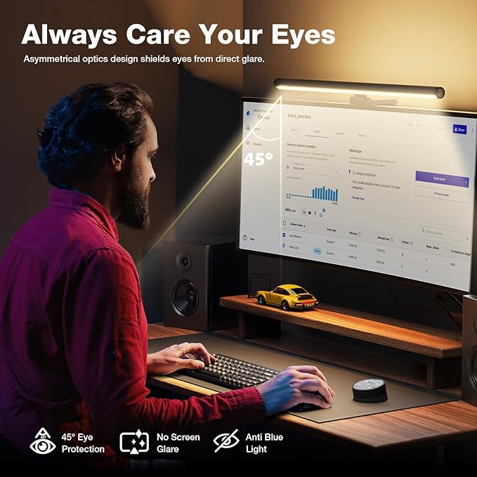 Douxlife Monitor Light Bar, Backlight with Touch Switch＆ Remote Dual Control, Eye-Care Computer Light with Stepless Dimming and Color Temperature for Home Office Gaming, Black