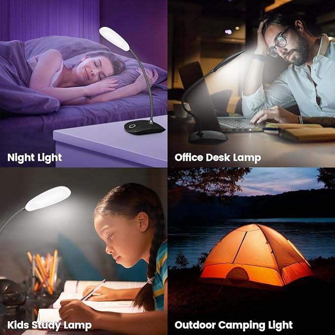 Battery Powered Desk Lamp, Portable Lamps Rechargeable 3 Color Mode Touch Control Stepless Dimming, Wireless Desk Lamp with 2000mAh, Small LED Table Light for Dorm Study Office Bedroom- Black (2-PACK)