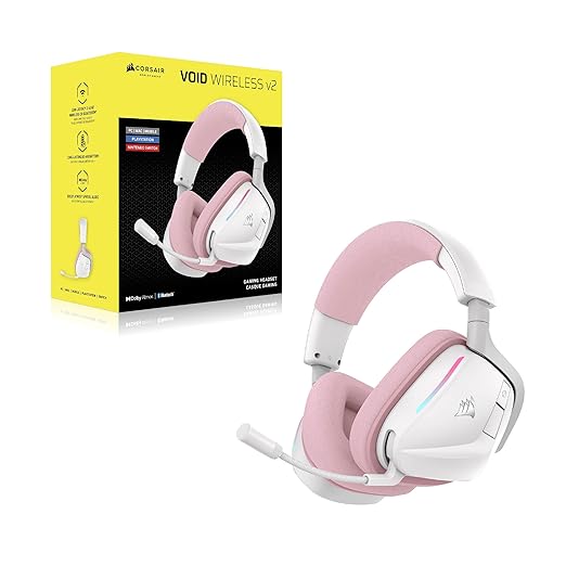 Corsair Void v2 Wireless Gaming Headset with Bluetooth for PC, PS5, PS4, Switch & Mobile – Dolby Atmos, Dual Wireless Multiplatform, Long Battery Life, Fast Charging – Pink
