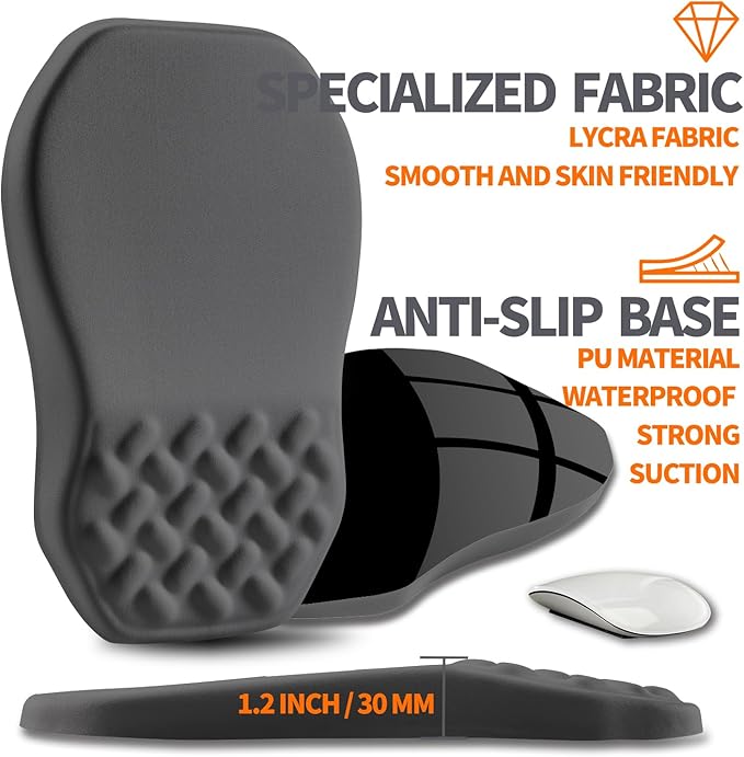 Ergonomic Slope Mouse Pad Wrist Support, Wrist Rest Mousepad for Carpal Tunnel with Massage Bulge and Slow Rebound Memory Foam (12x8 inch, Dark Gray)