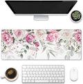 Large Gaming Mouse Pad for Desk,Pink Peony Flowers Eucalyptus Leaves Desk Mat,Watercolor Floral Desk Pad,Extended Big Computer Keyboard Mouse Pad with Non-Slip Base Stitched Edge 31.5"x11.8"