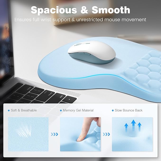 Ospelelf Keyboard Wrist Rest and Mouse Pad Set, Ergonomic Memory Foam Wrist Support, Aesthetic Desk Accessories for Office, Home & Gaming, Wrist Comfort Support, Blue