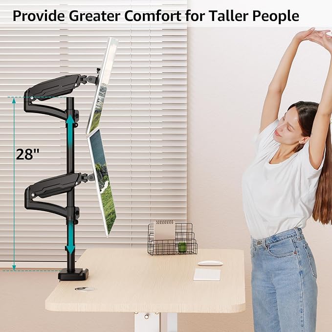 MOUNT PRO Vertical Dual Monitor Mount, Stacked Monitor Stand for 2 Computer Screens up to 32 inches, Fully Adjustable Full Motion Display Desk Mount, Each Arm Holds up to 17.6lbs, VESA Mount