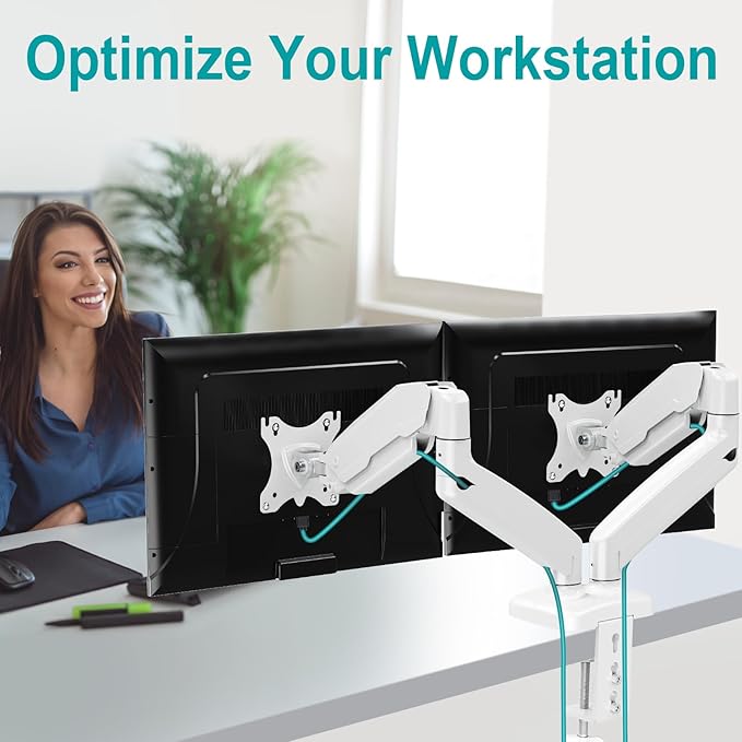 MOUNT PRO Dual Monitor Mount Fits 13 to 32 Inch Screen, Height Adjustable Monitor Stand for 2 Monitors, Full Motion Display Arm Holds up to 17. 6lbs Each, Computer Desk VESA Mount, White