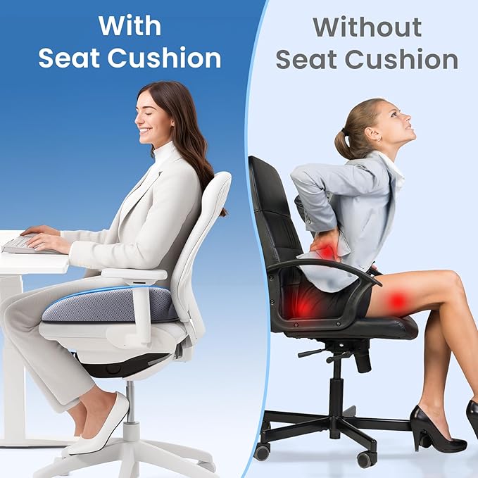 Benazcap Large Ergonomic Seat Cushion for Office Chair, Coccyx & Lumbar Support Pillow, Memory Foam Seat Cushions for Office Chairs