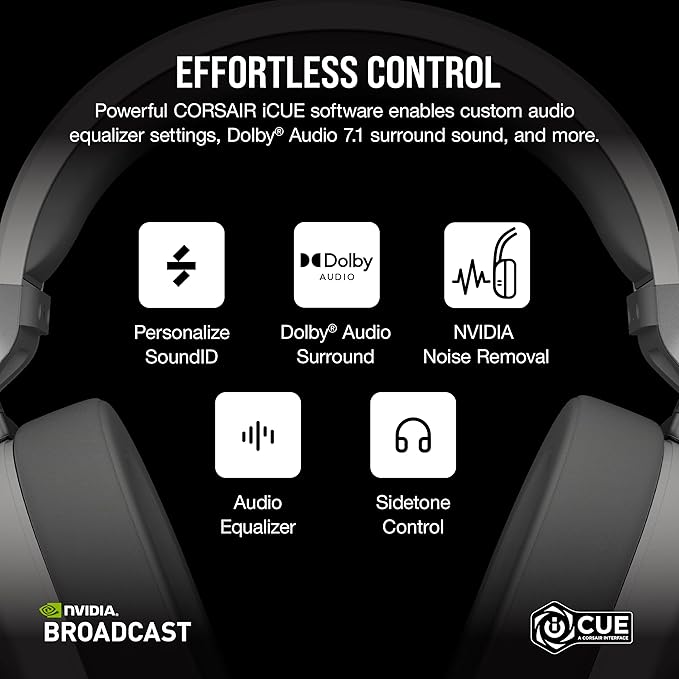 Corsair HS65 Wireless Multiplatform Gaming Headset with Bluetooth - Dolby Audio 7.1 - Omni-Directional Microphone - iCUE Compatible - PC, Mac, PS5, PS4, Mobile - White