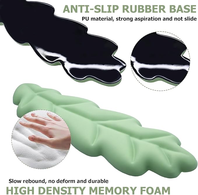 Ergonomic Keyboard Wrist Rest, Leaf Shape PU Leather Memory Foam Wrist Support for Computer Keyboard, Keyboard Pad and Cute Mouse Wrist Pad for Gaming,Office,Computer,Typing, Pastel Green