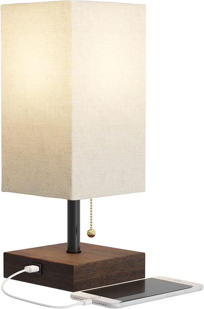 Lavish Home LED Desk Lamp with USB Charging Port - Small Bedside Table Light for Reading - Bedroom, Living or Dining Room, Dorm Decor (Linen/Brown)