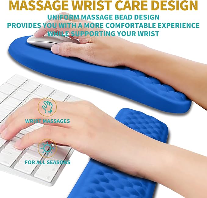 Hokafenle 2 in 1 Ergonomic Mouse Pad Wrist Support & Wrist Rest for Computer Keyboard Set, with Memory Gel Massage Bulge Design (2In1 Set, Dg Blue)