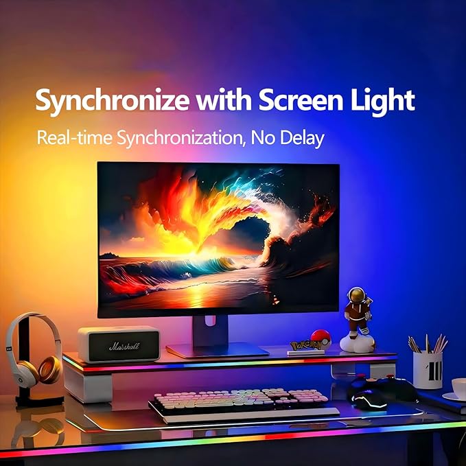 LED Strip Lights for 24-Inch PC Monitor, RGB Backlight for Screen Sync with Smart App Control, Gaming Room & Desk Decor, 4 Sides