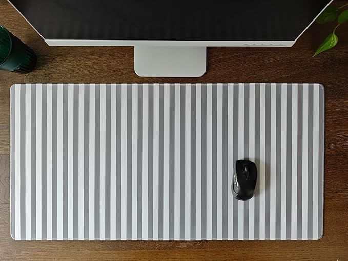 Gray Striped Desk Mat Cute Pastel XXL Large Gaming Mouse Pad Desk Pad Kawaii Aesthetic Home Office Decor Cozy Keyboard Laptop Computer Mat