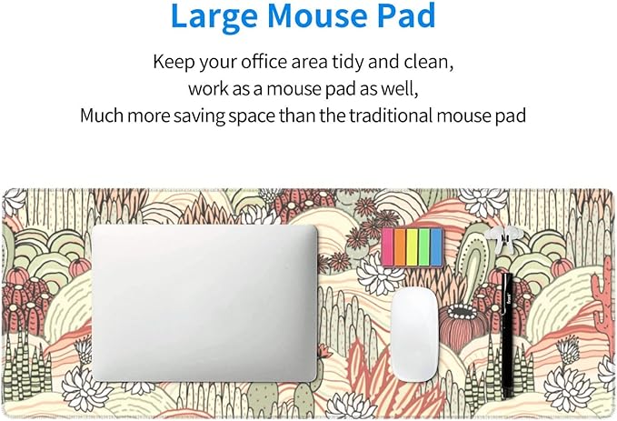 Cactus Succulent Mouse Pad Extended Large Gaming Mousepad XL Big Long Oversized Desk Mat Stitched Edges 31.5 X 11.8 Inch for Home Office