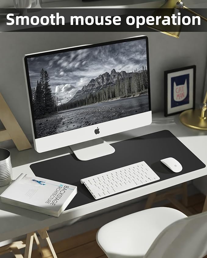 Leather Desk Pad Protector, Mouse pad,Office Desk mat,Computer and Laptop Mat, Non-Slip PU Leather Desk Blotter, Desktop Protector and Cover for Keyboard and Mouse(35.4"x17"Black)