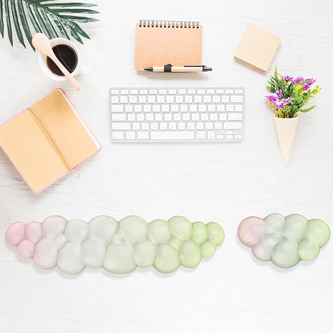 Cloud Keyboard and Mouse Wrist Rest Set Gel Keyboard Wrist Rest for Computer Transparent Ergonomic Mouse Wrist Pad Silicone Non-Slip Cute Clear Wrist Pad Support for Gaming Typing 68%/75% Yellow Pink