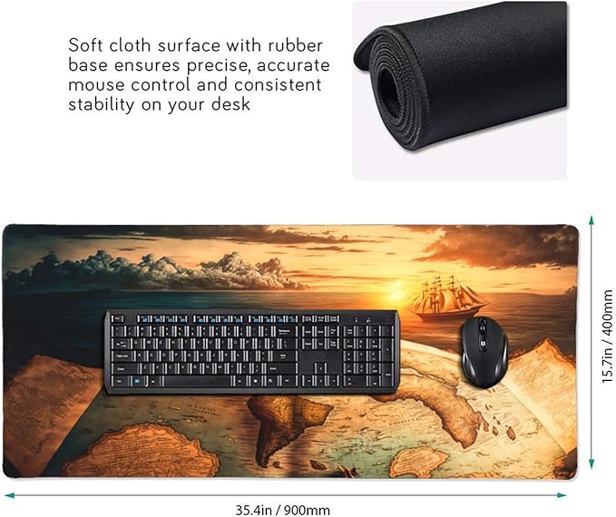 Gaming Mouse Pad,Large Mouse Pads for Desk,Non-Slip Rubber Base Extended Mousepad,XXL Keyboard Mouse Mat,Computer Keyboard Desk Pad with Stitched Edges,35.4x15.8inch,Antique World Map