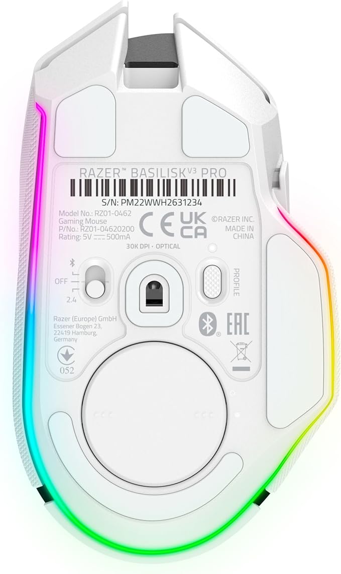 Razer Basilisk V3 Pro Customizable Wireless Gaming Mouse: Fast Optical Switches Gen-3 - HyperScroll Tilt Wheel - Chroma RGB - 11 Programmable Buttons - Focus Pro 30K Optical Sensor - White