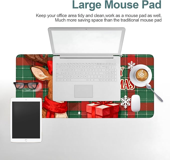 Extended Gaming Merry Christmas - Elk, 31.5x11.8inches Mouse Pad Large Desk Mat Anti-Slip Rubber Base & Durable Stitched Edges for Gamers Smooth Mouse Writing Surface for Desk Office/Home
