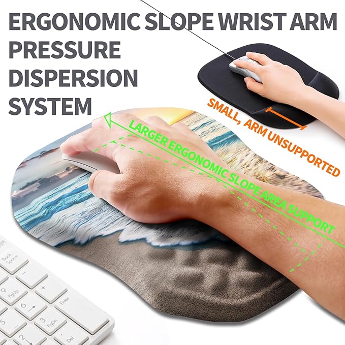 Ergonomic Slope Mouse Pad Wrist Support, Wrist Rest Mousepad for Carpal Tunnel with Massage Bulge and Slow Rebound Memory Foam (12x8 inch, Sunrise Beach)